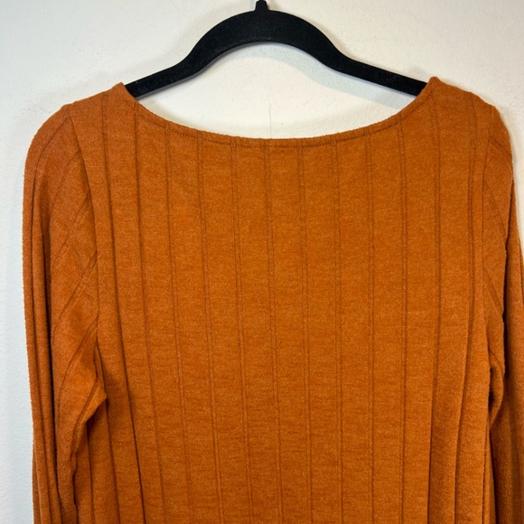 Anthropologie Women's Ribbed Side Slit Tunic Sweater Burnt Orange Stretch  Large - Picture 12 of 14